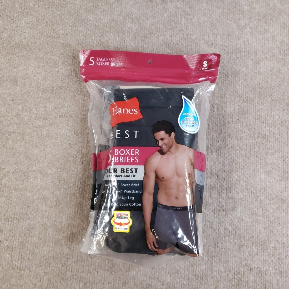 Hanes Boxer Briefs Mens Small 28-30 Gray Black Tagless Cool Comfort‎ Pack of 5